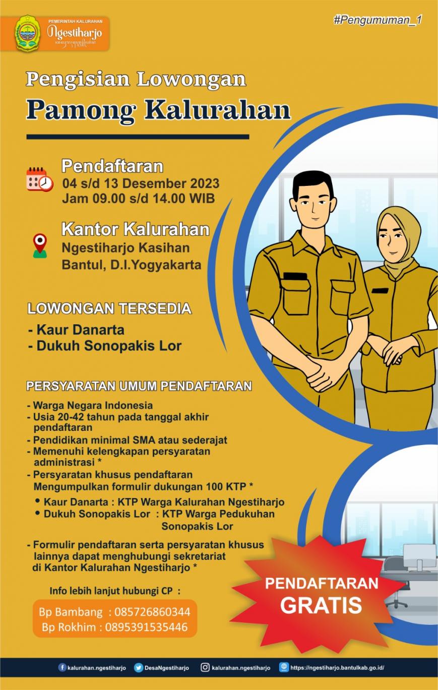 Pengisian Lowongan Pamong Kalurahan Ngestiharjo 
