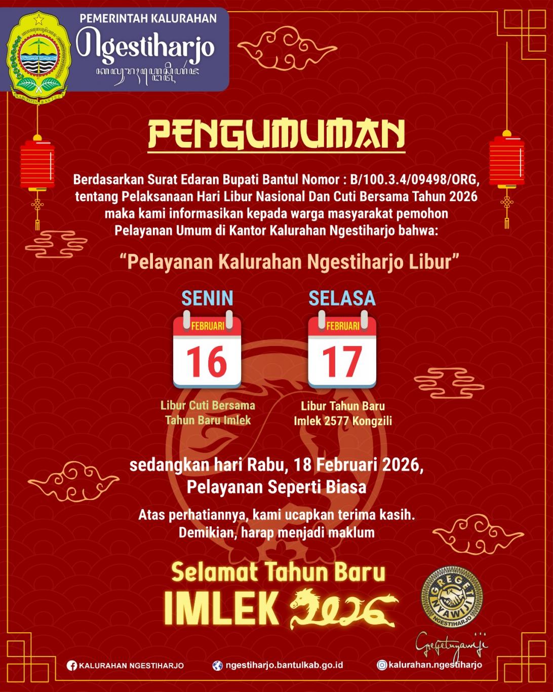 Pengumuman Libur Tahun Baru Imlek 2026