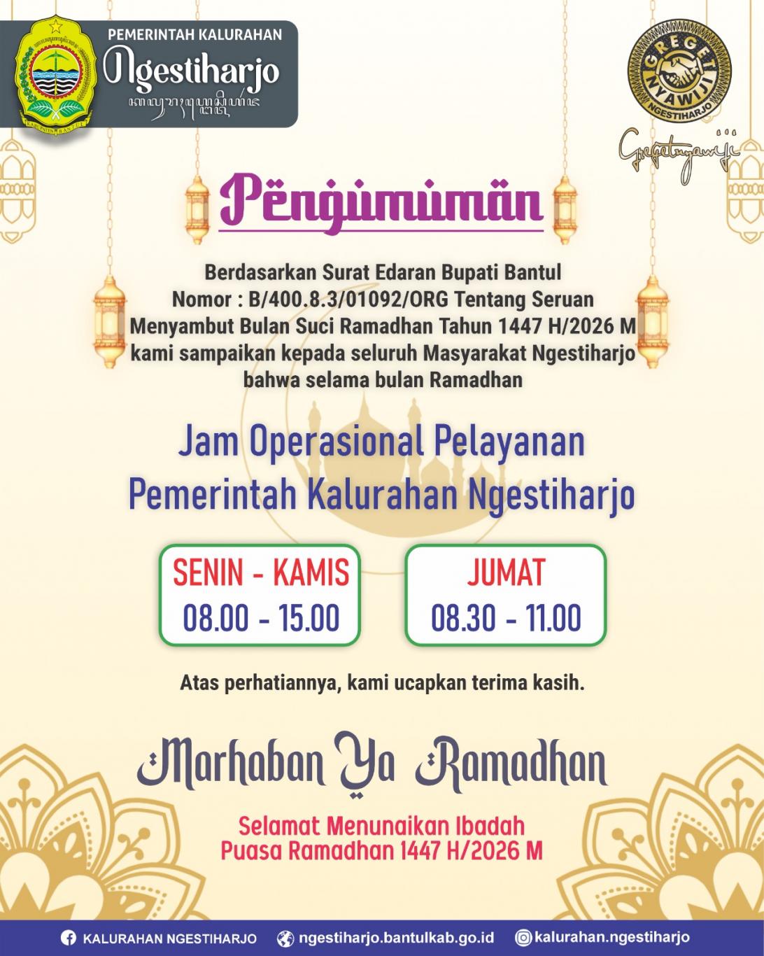 Informasi Jam Pelayanan Kalurahan Ngestiharjo Selama Ramadan